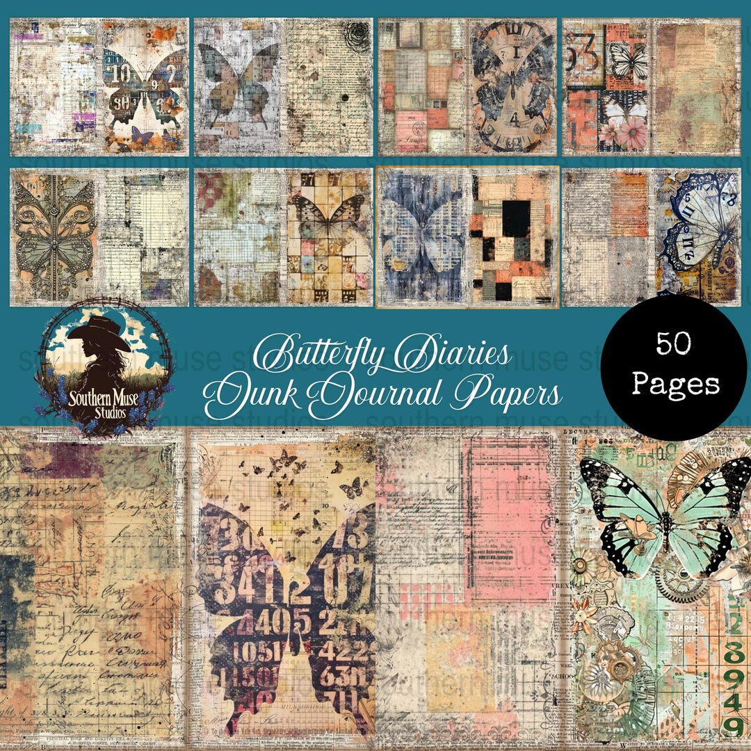 Butterfly Diaries Junk Journal Digital Papers, Collage Ephemera ...