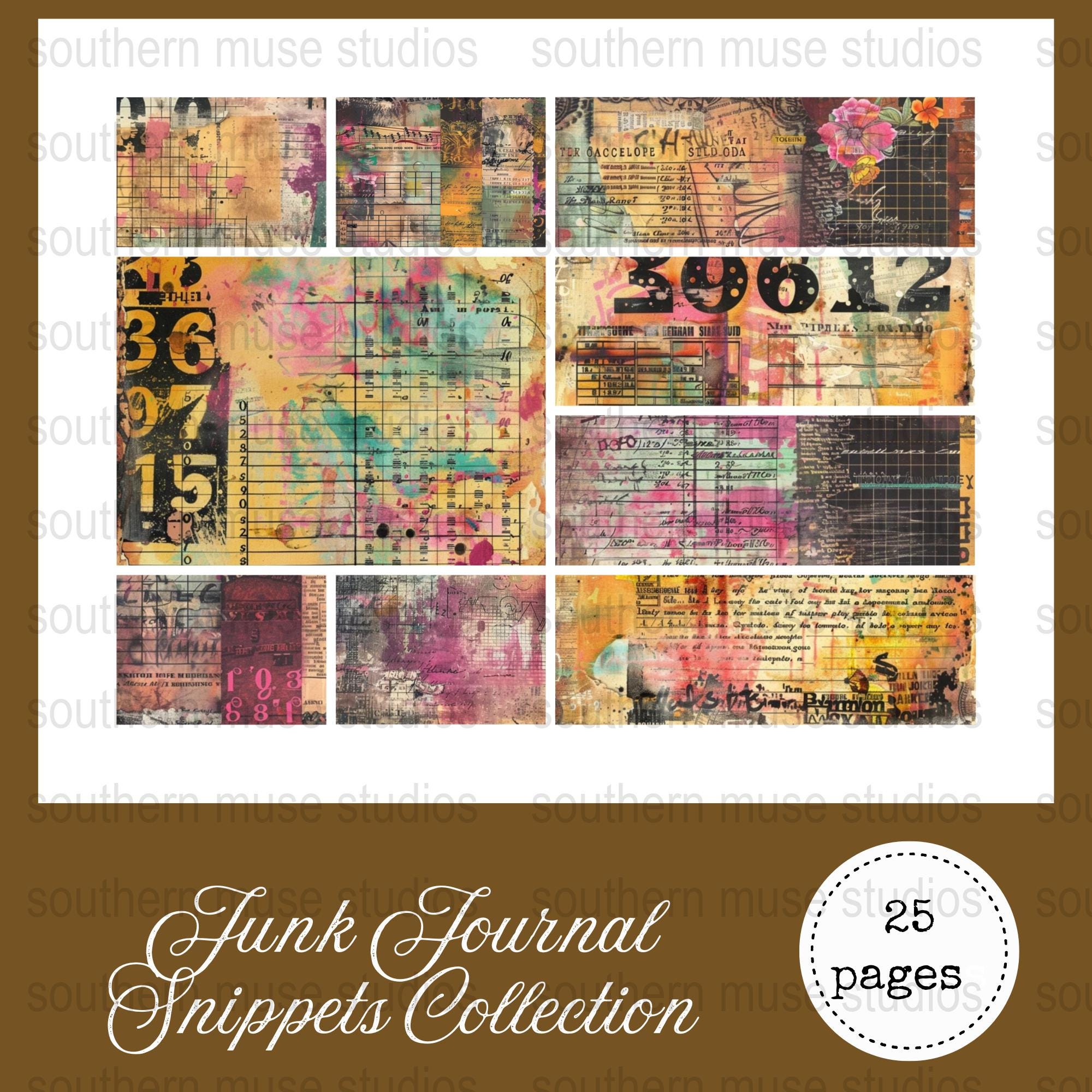 Grungy Ephemera Junk Journal Kit, Snippets Digital Papers, 25 PDF Pages ...