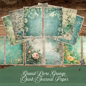 Vintage Floral Grunge Junk Journal Paper, Digital Printable Scrapbooking Pages, Aged Backgrounds, Craft Supplies, Decoupage Paper Set