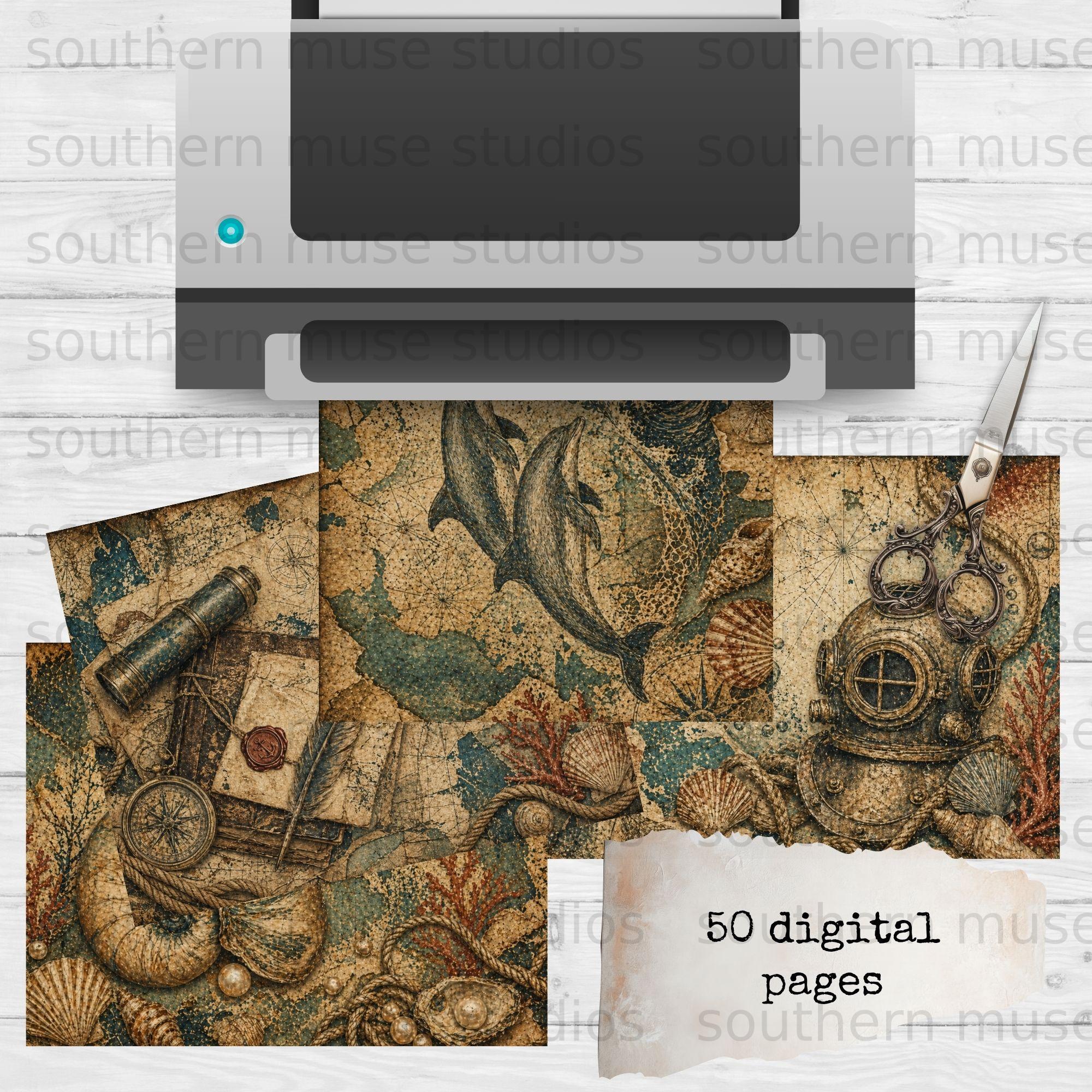 Nautical Grunge Junk Journal Kit, 50 Sheets Digital Download, Vintage ...