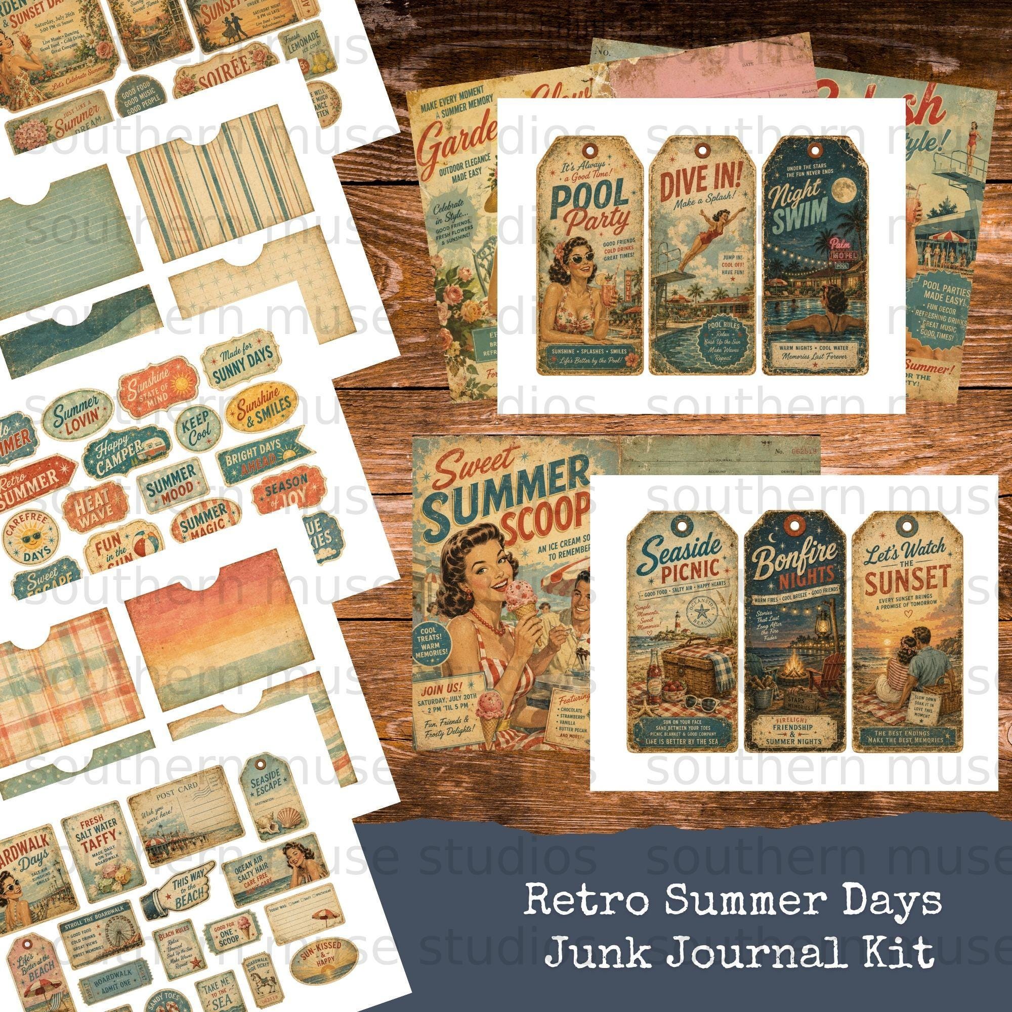 Retro Summer Junk Journal Kit, Vintage Ephemera Digital Download, Beach ...