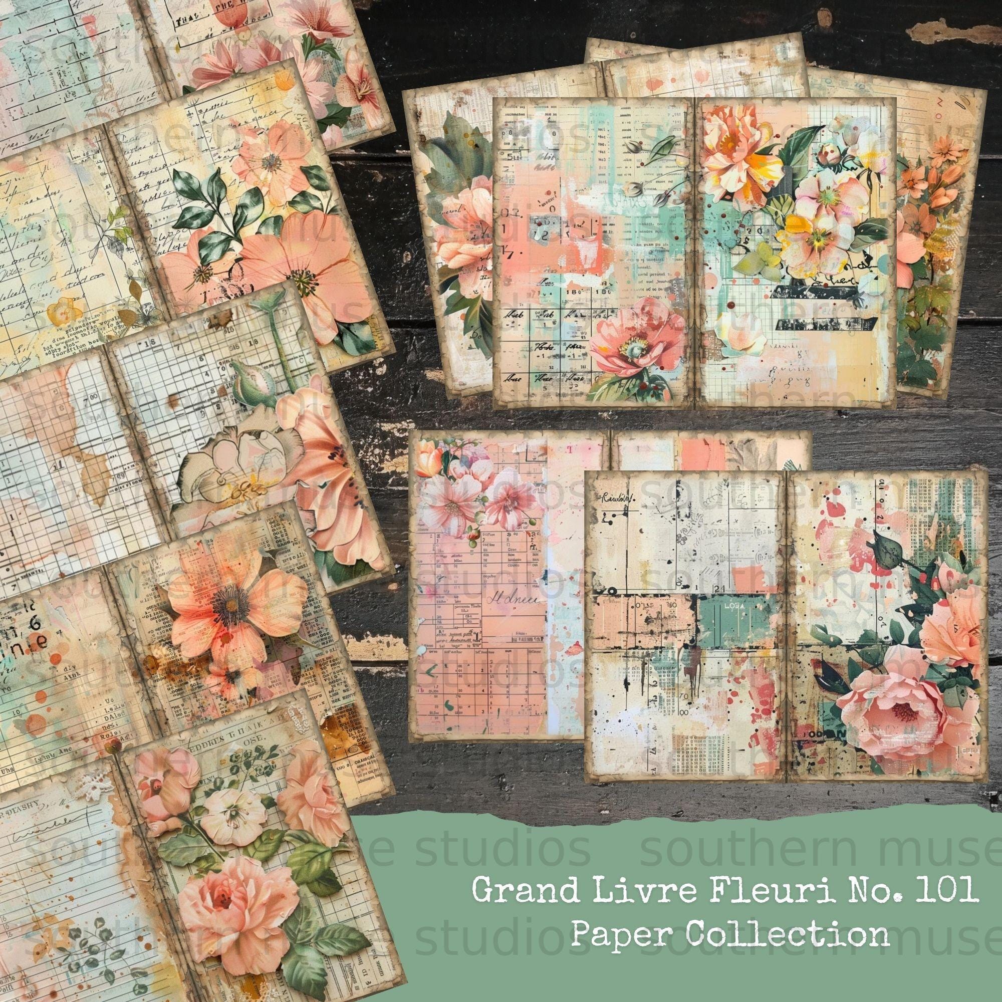 Vintage Floral Junk Journal Digital Paper Kit, Shabby Chic Botanical ...