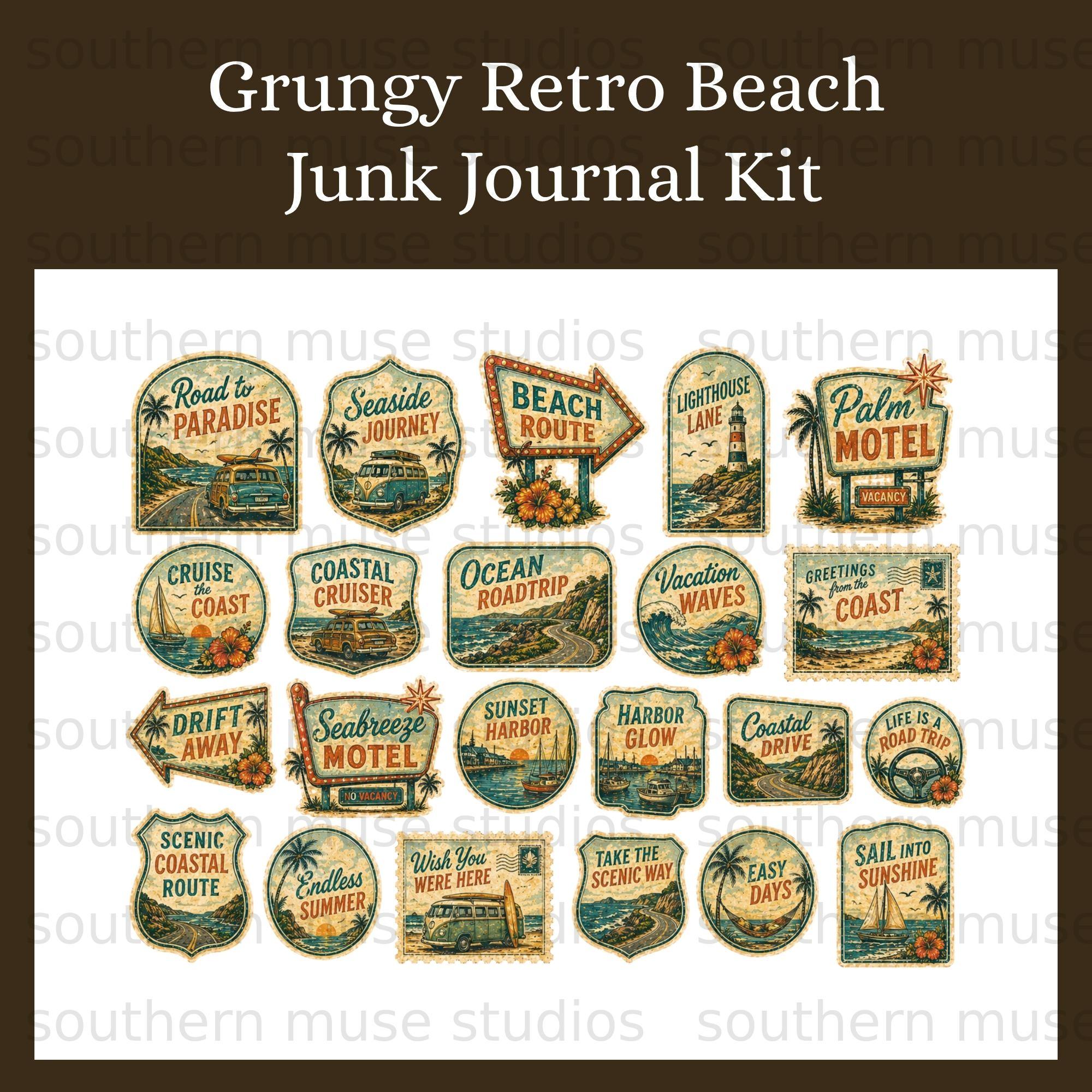 50 Grungy Retro Beach Junk Journal Digital Kit | Vintage Tropical Paper ...