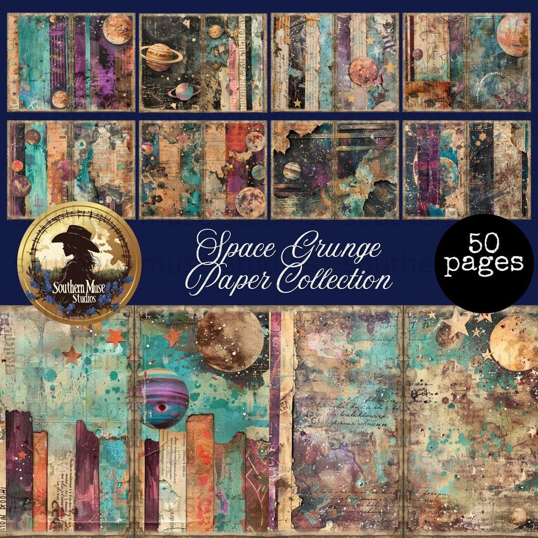 Space Grunge Junk Journal Papers Digital, 50 Cosmic Collage Pages ...