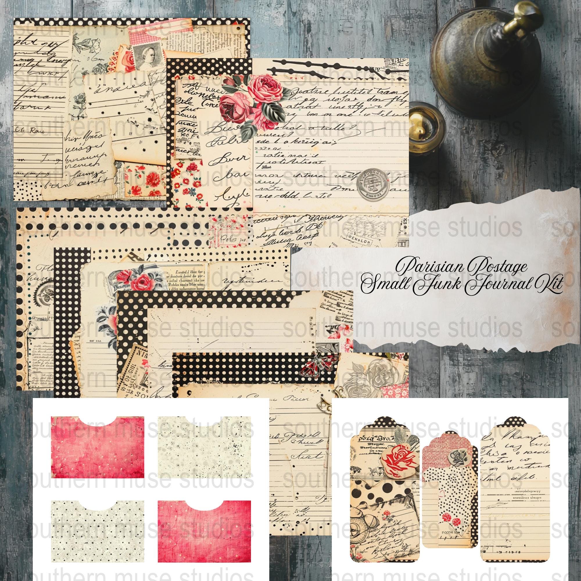 Parisian Printable Junk Journal Kit, 20 Page Digital Download, Collage ...