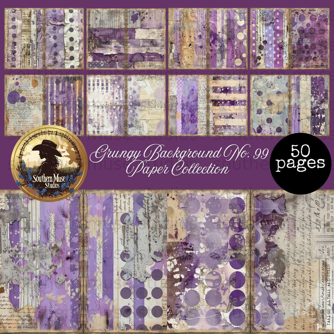 Purple Grunge Junk Journal Digital Paper Pack, 50 Sheets Vintage ...