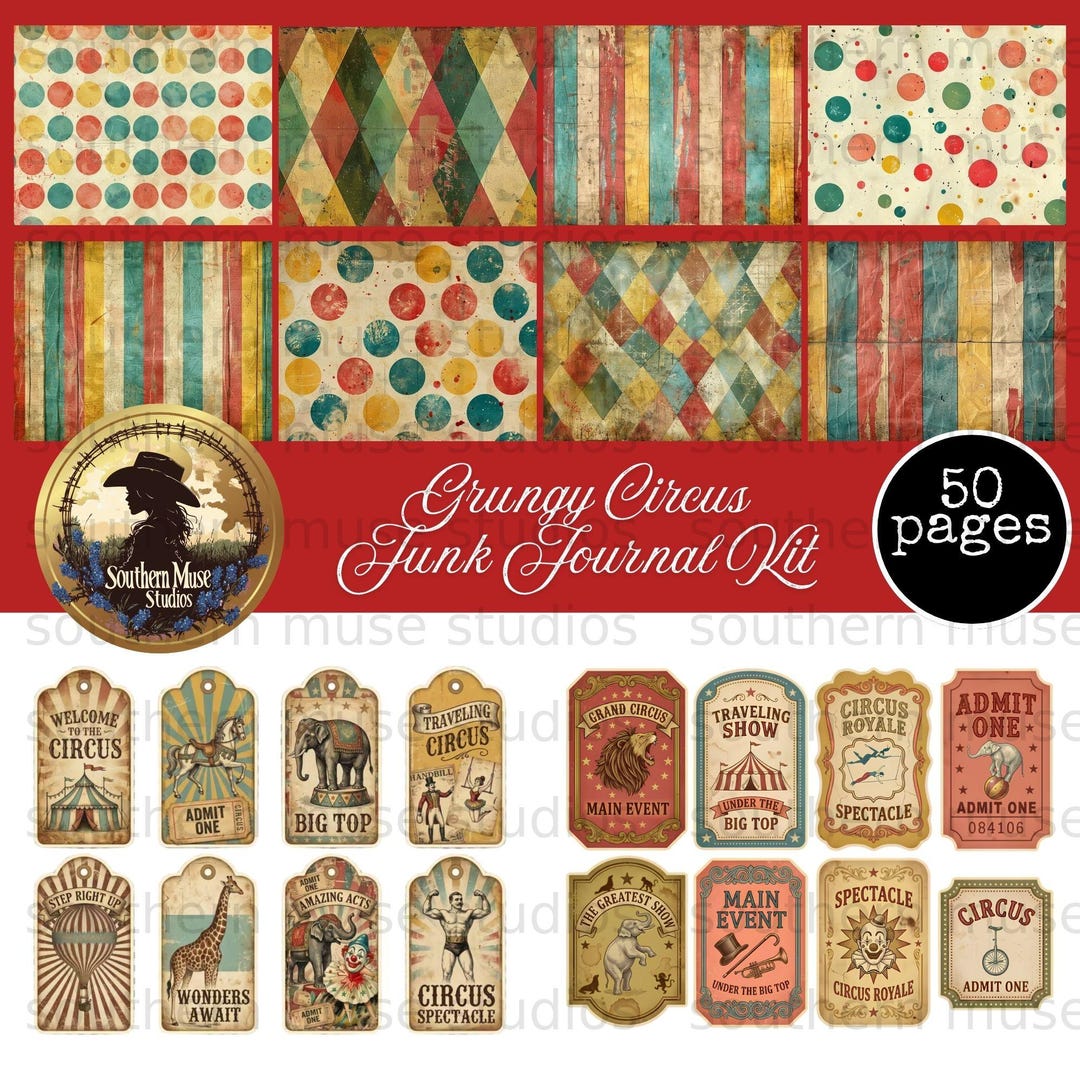 Grungy Circus Junk Journal Kit Digital, 50 Vintage Ephemera Pages ...