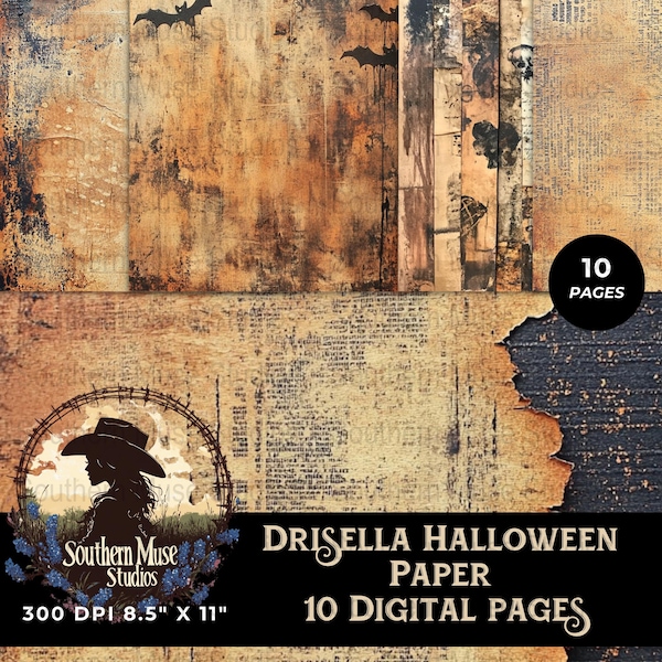 Halloween Digital Paper Pack, Gothic Scrapbook Paper, Fall Texture, Bat Skull Backgrounds, Printable Pages, Junk Journal, 8.5x11 inch