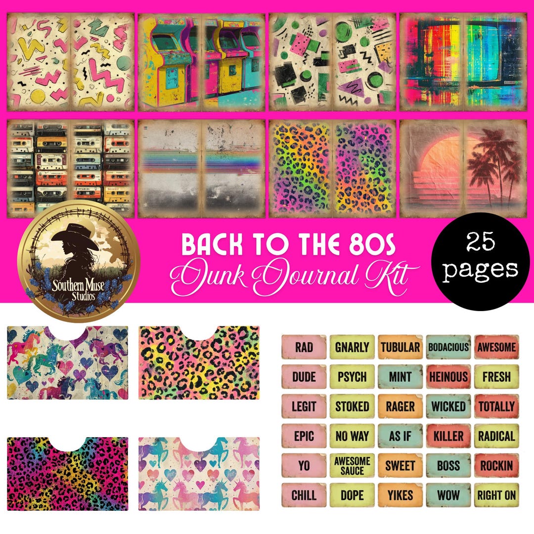 Back to 80s Junk Journal Kit, 25 Digital Pages, Instant Download ...