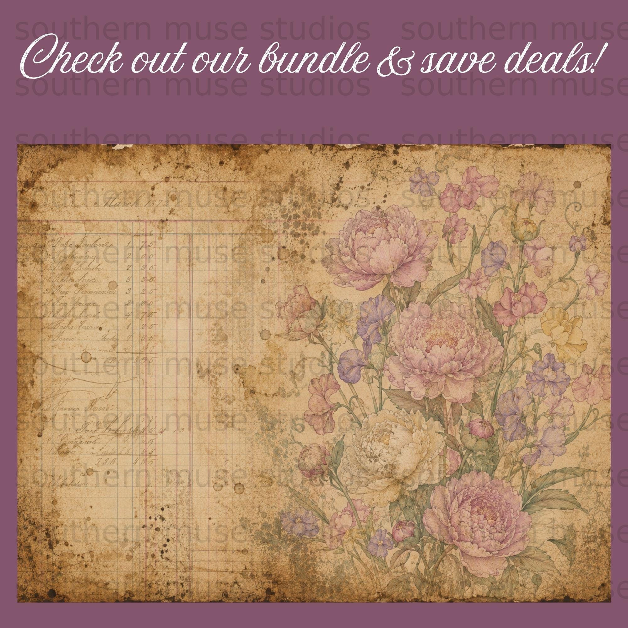 Grungy Spring Junk Journal Kit Digital Paper Set, 25 Vintage Floral ...