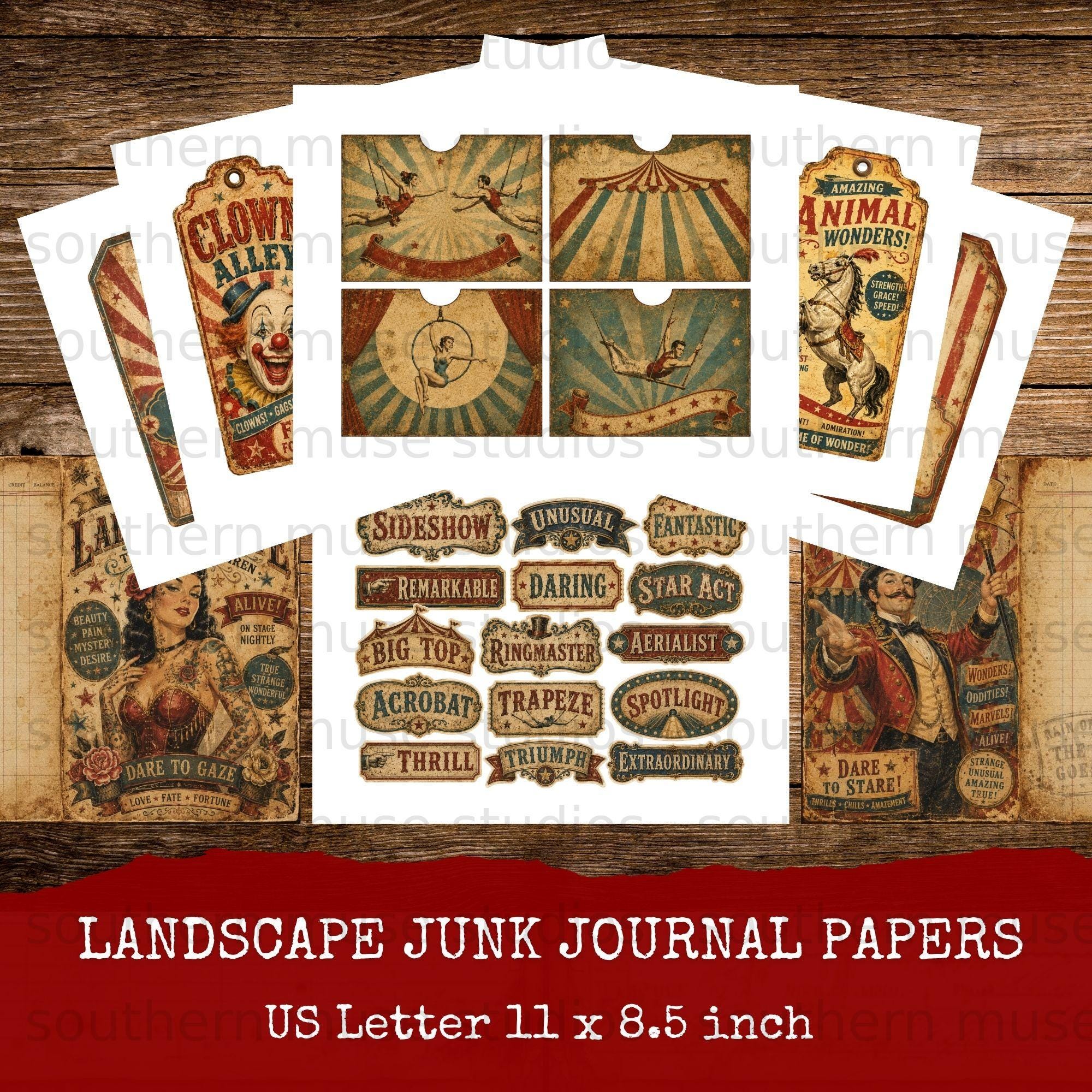 Retro Circus Sideshow Junk Journal Kit, 50 Pages Vintage Ephemera ...