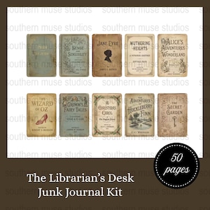 Vintage Book Cover Junk Journal Kit, Classic Novels Digital Download, Pride, Eyre, Wonderland, Fairy Tales, DIY Crafting, 50 Pages