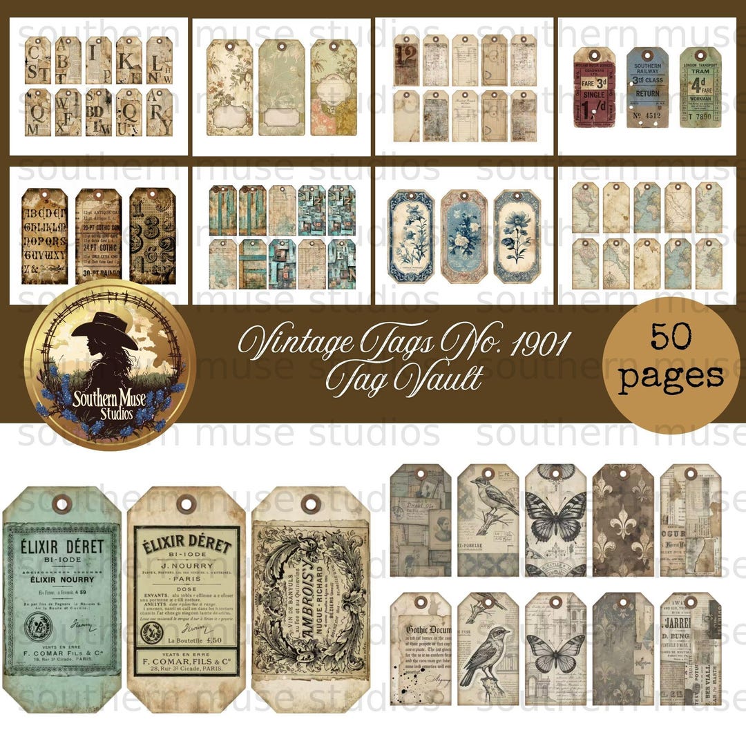 Vintage Digital Tags, Junk Journal Ephemera, Printable Scrapbook Labels ...