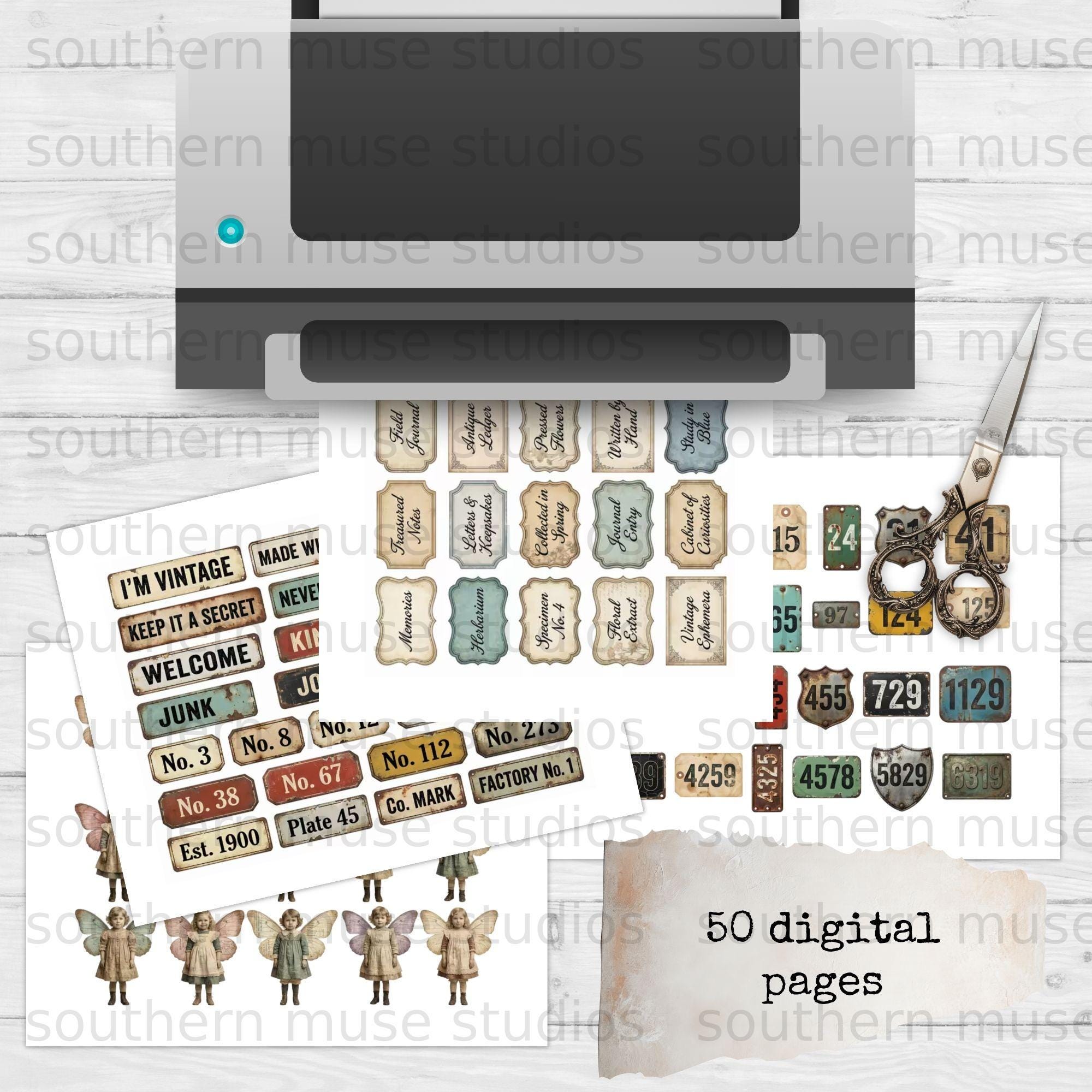 Junk Journal Paper Ephemera Digital, Scrapbook Embellishments, Vintage ...