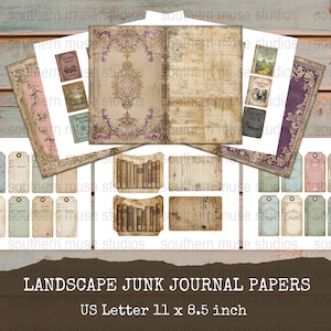 Vintage Junk Journal Digital Papers, Classic Book and Library Themes, Printable Scrapbooking Crafts, Antique Manuscript Designs, US Letter