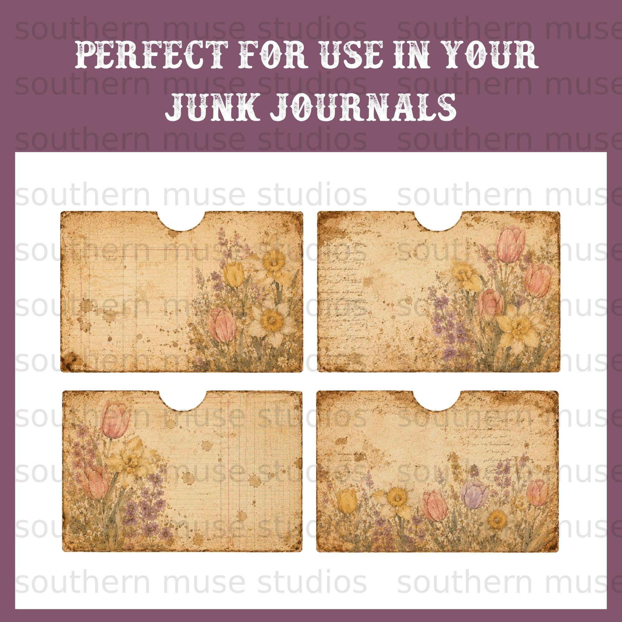 Grungy Spring Junk Journal Kit Digital Paper Set, 25 Vintage Floral ...