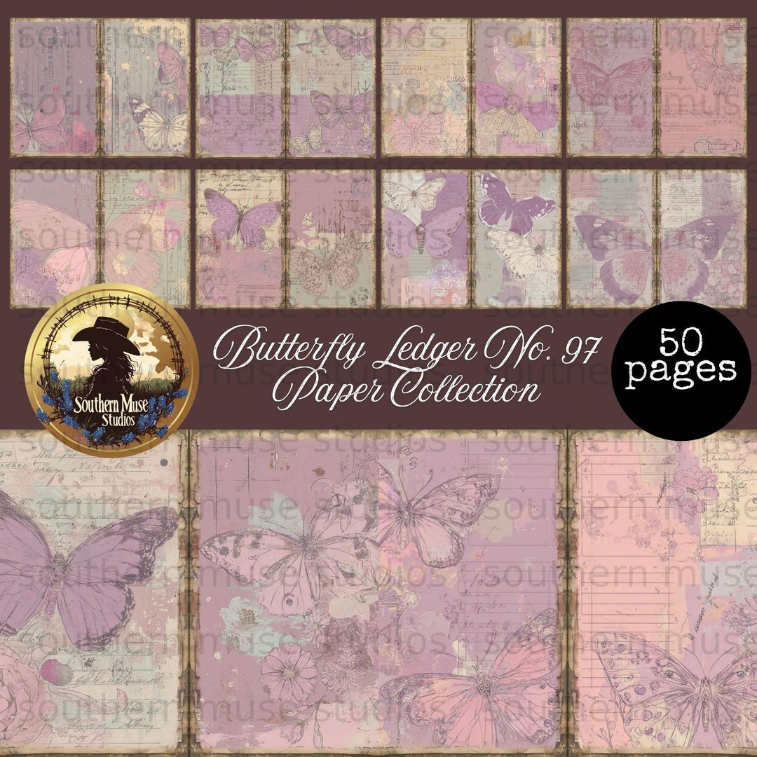 Junk Journal Digital Paper Kit: 50 Vintage Butterfly Ledger Pages ...