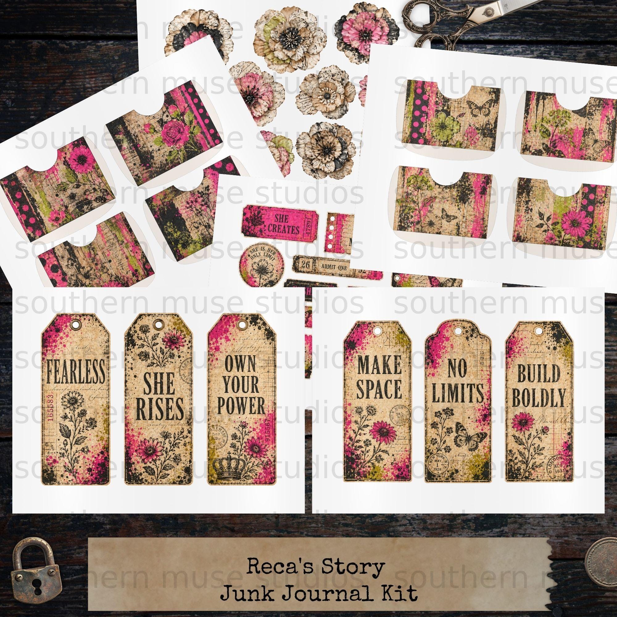 Junk Journal Kit Digital Paper, Vintage Botanical Scrapbook Pages ...