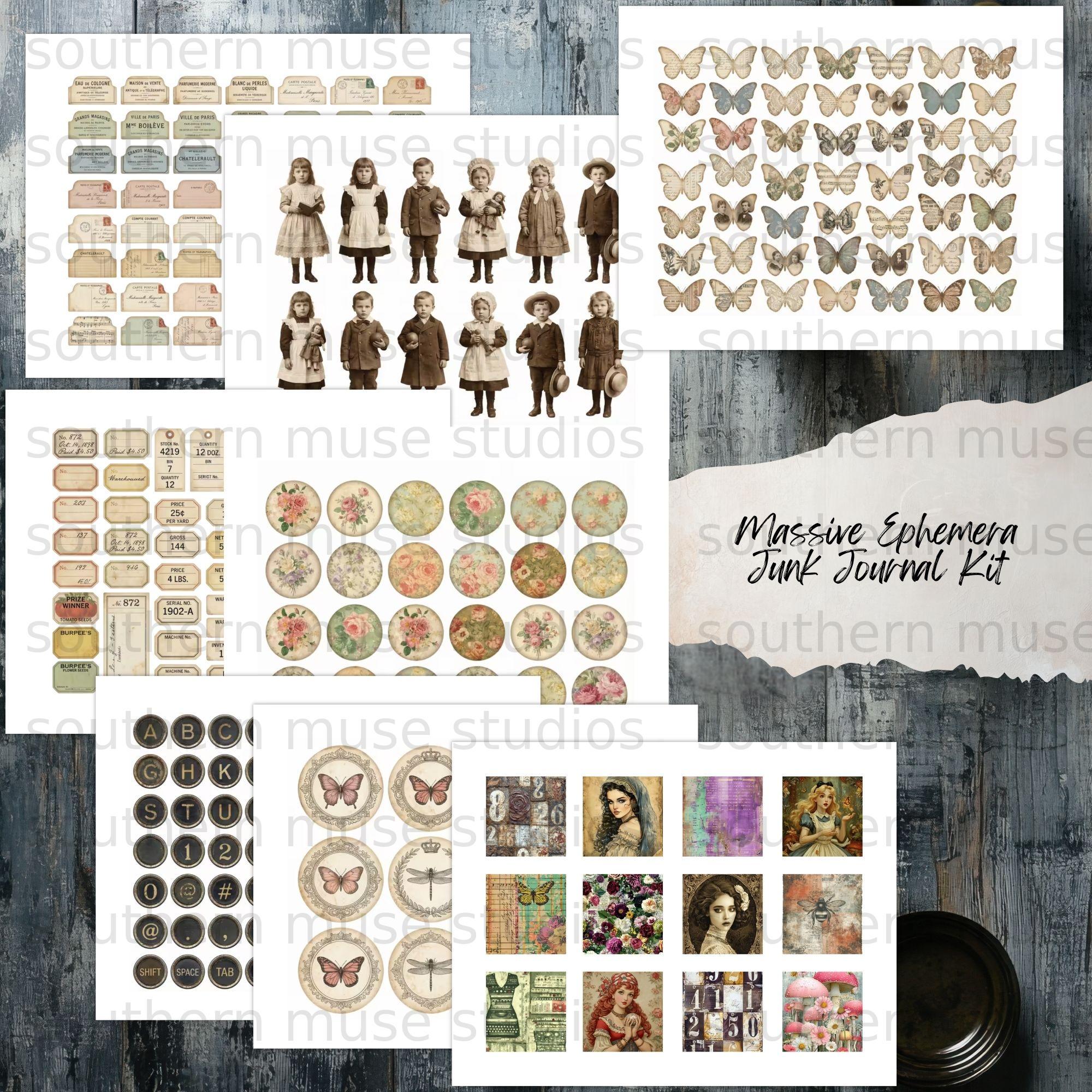Massive Ephemera Junk Journal Kit, 50 Page Digital Download, Scrapbook ...