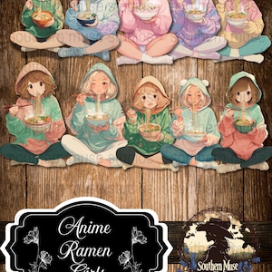 Anime Ramen Girls PNG, Digital Art, Instant Download, Printable Art, Manga Clipart, Cute Kawaii Images, Commercial Use