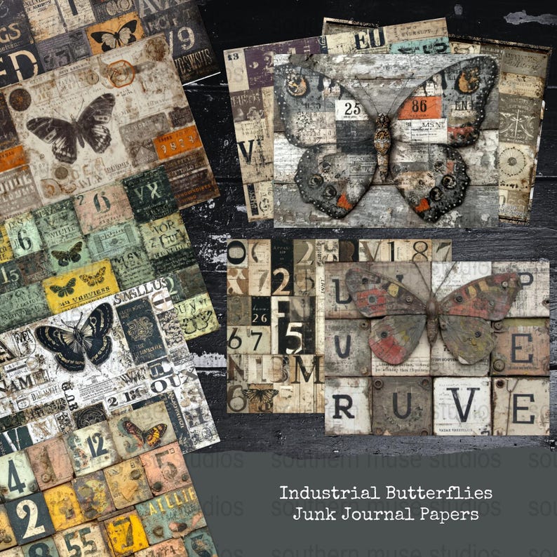 Butterfly Junk Journal, Digital Collage Art Pages, Scrapbook Paper ...
