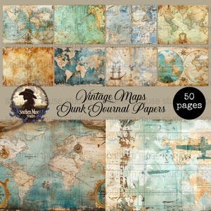 Vintage World Maps, Junk Journal Digital Papers, Old Atlas Printable, Scrapbook Pages, Ephemera Kit, Paper Craft Supply