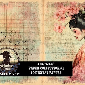 Asian Digital Paper, Scrapbook Paper, Geisha Printable Paper, Journal Paper, Collage Sheets, Junk Journal Digital, Vintage Paper