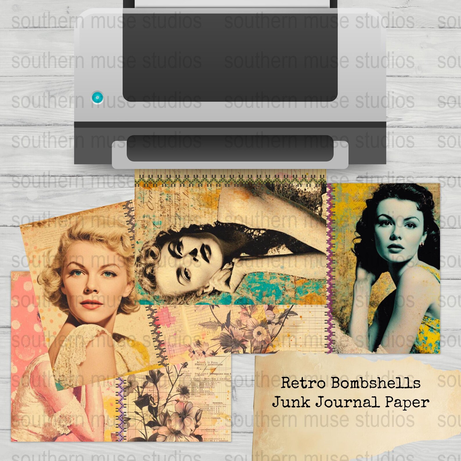 Retro Bombshells Digital Junk Journal Paper, 50 Pages PDF, Instant ...
