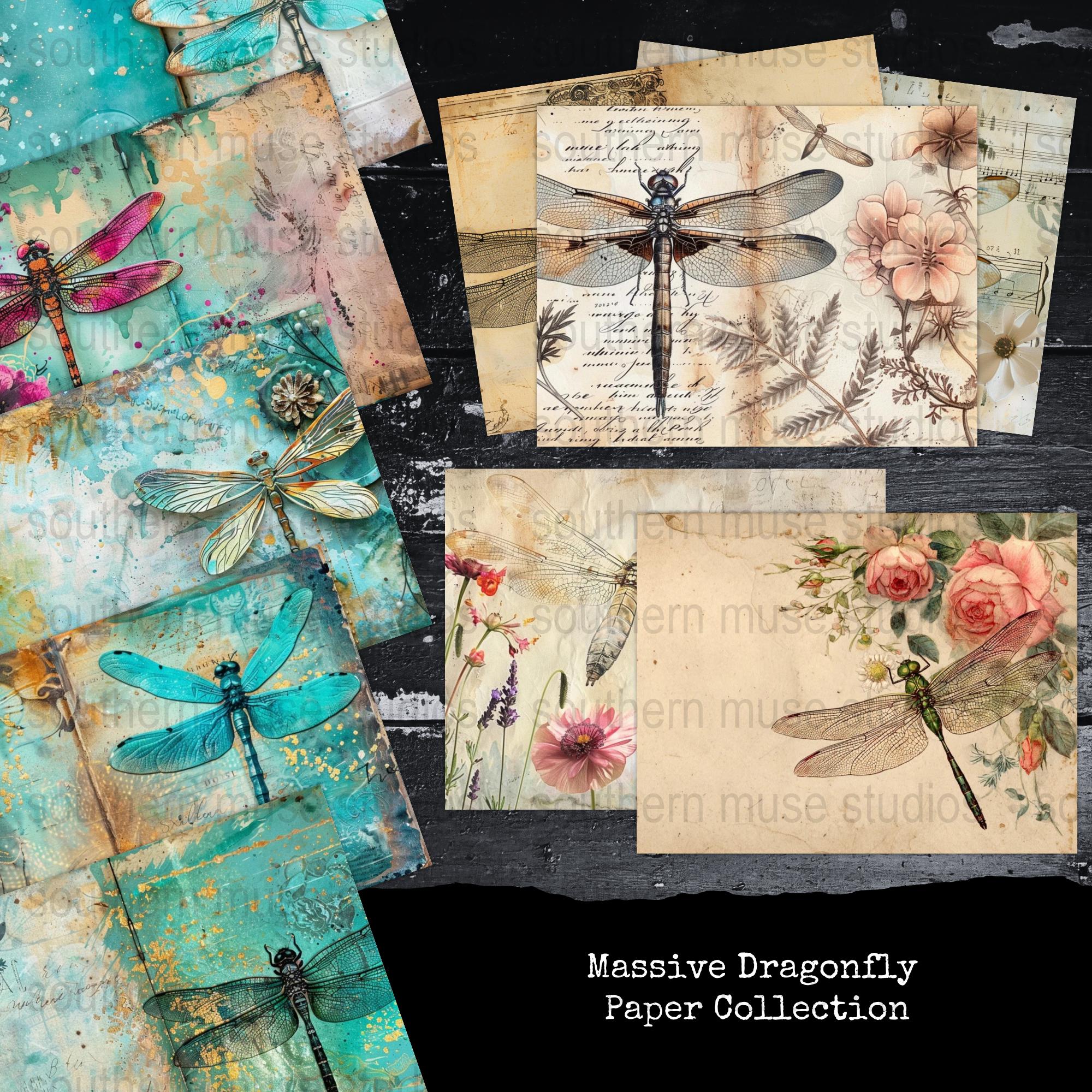 Dragonfly Digital Paper Pack, Scrapbook Kit, Floral Dragonfly Art ...