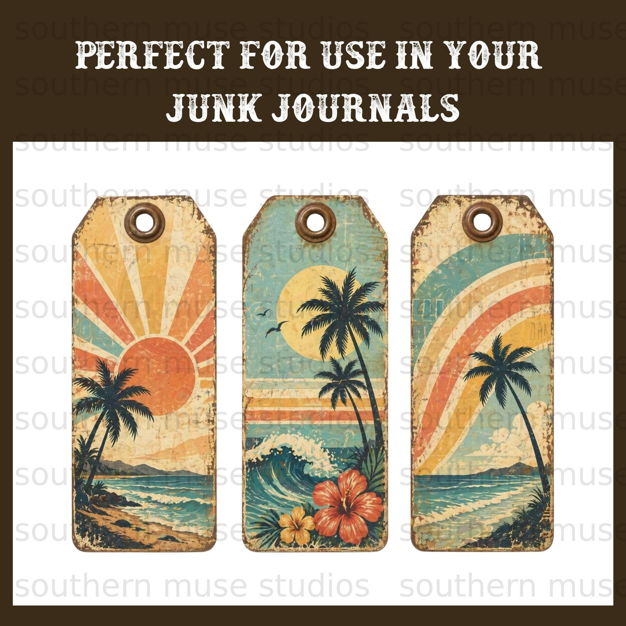 50 Grungy Retro Beach Junk Journal Digital Kit | Vintage Tropical Paper ...