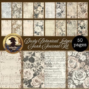 Kit de diario digital Dusty Botanical, 50 páginas vintage de rosas, papel de scrapbooking grunge, efímera imprimible, descarga instantánea