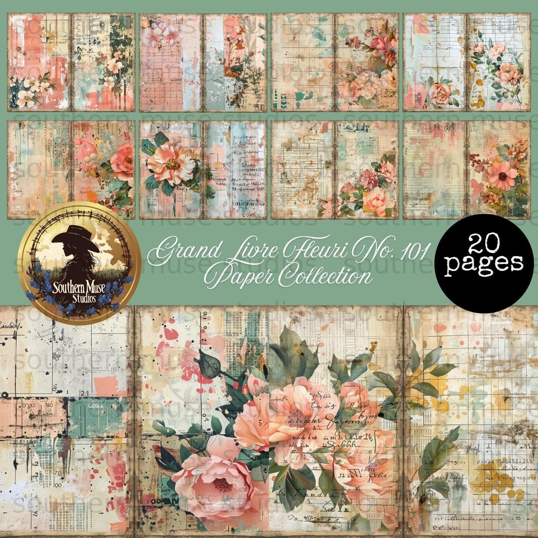 Vintage Floral Junk Journal Digital Paper Kit, Shabby Chic Botanical ...