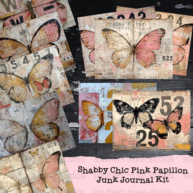 Pink Butterfly Junk Journal Kit, Shabby Chic Digital Paper, Papillon ...
