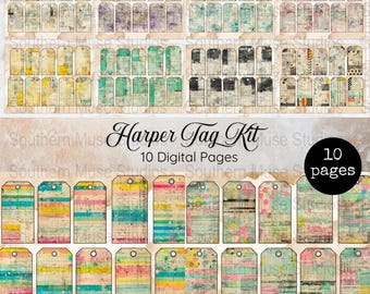 100 Collection of Tags Kit Digital Pages, Junk Journal Tags, Printable Tags, Scrapbook Embellishments, DIY Crafts, Vintage Style Paper Tags