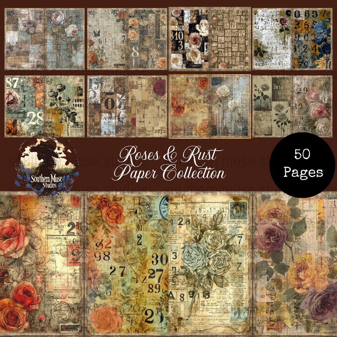 Roses Rust Junk Journal, Digital Paper, Collage Sheet, Scrapbook ...