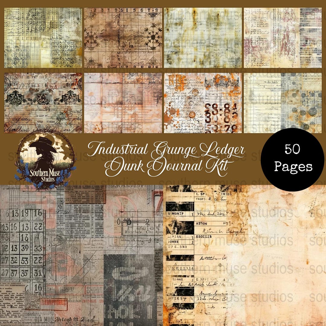 Grunge Ledger Digital, Junk Journal Kit, 50 PDF Papers, Industrial ...