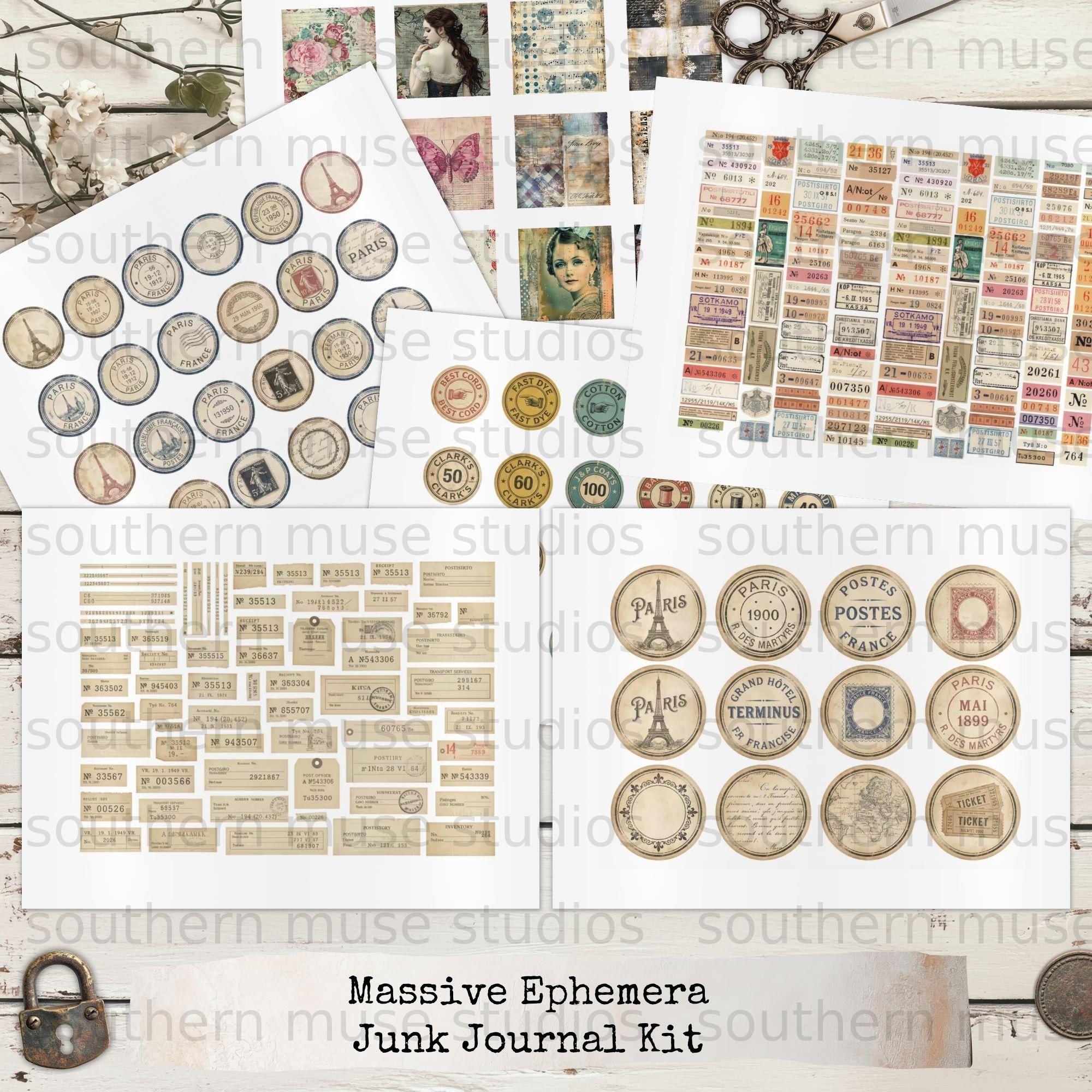 Massive Ephemera Junk Journal Kit, 50 Page Digital Download, Scrapbook ...
