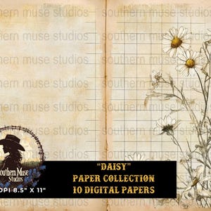 Junk Journal Digital Paper, Scrapbook Paper, Floral Paper, Vintage Paper, Journal Paper, Printable Paper, Daisy Flowers, 10 Digital Paper
