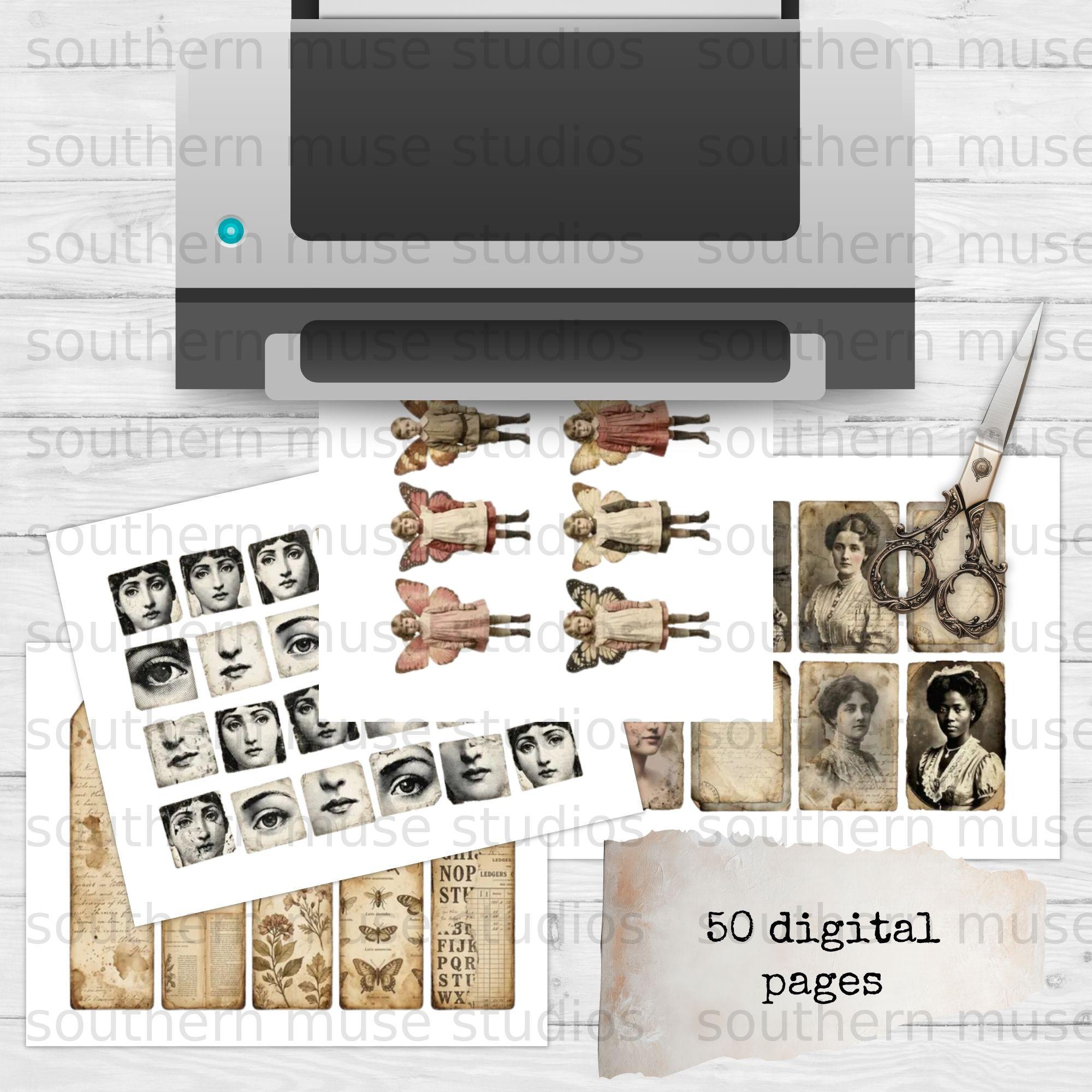 Vintage Ephemera Junk Journal Kit, 50 Page Digital Download, Scrapbook ...