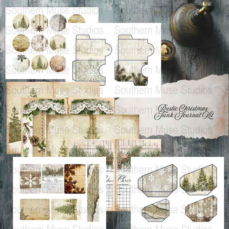 Rustic Christmas Digital Junk Journal Kit, 20 Printable PDF Pages ...
