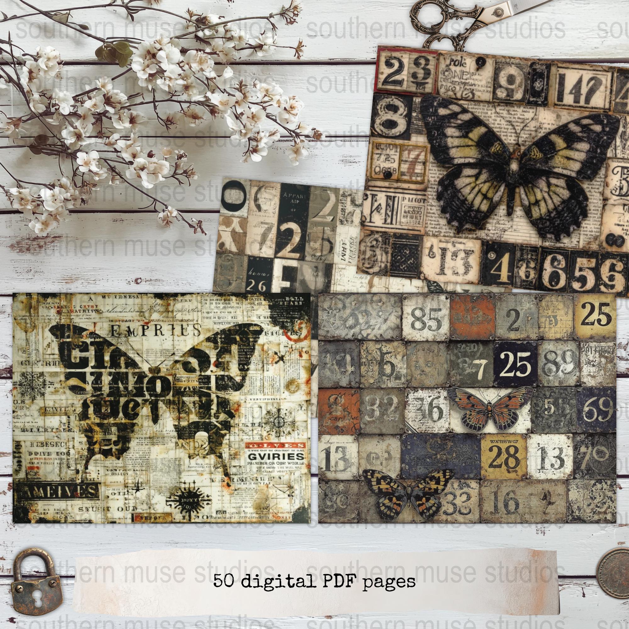 Butterfly Junk Journal, Digital Collage Art Pages, Scrapbook Paper ...