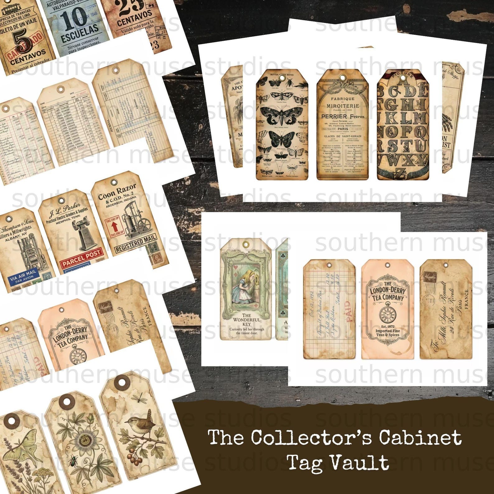 Collector's Cabinet Junk Journal Tags | Vintage Ephemera Digital Kit ...
