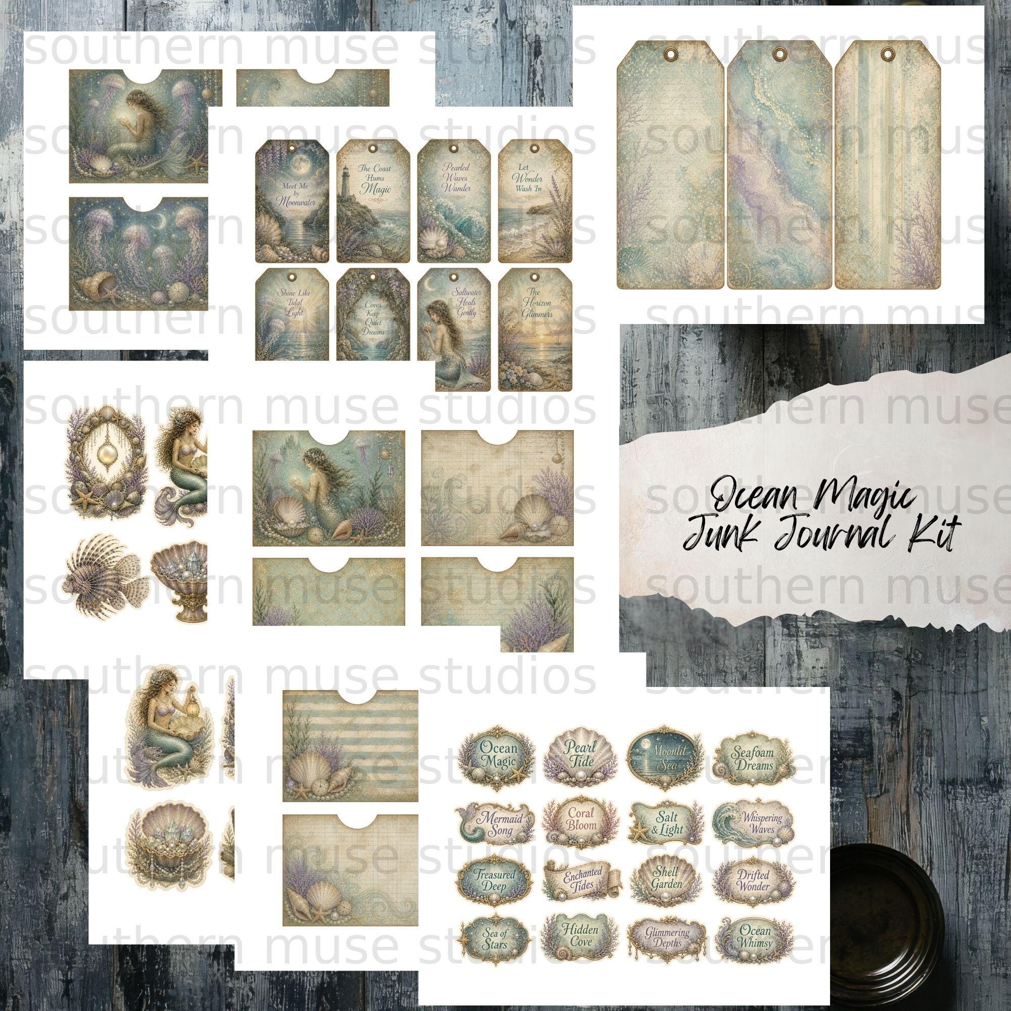 Ocean Magic Junk Journal Kit Digital Paper Pack, Mermaid Core Printable ...