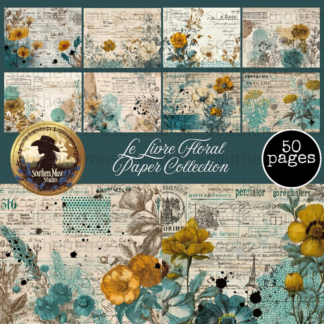 Vintage Floral Junk Journal Digital Paper Kit - 50 Shabby Chic ...