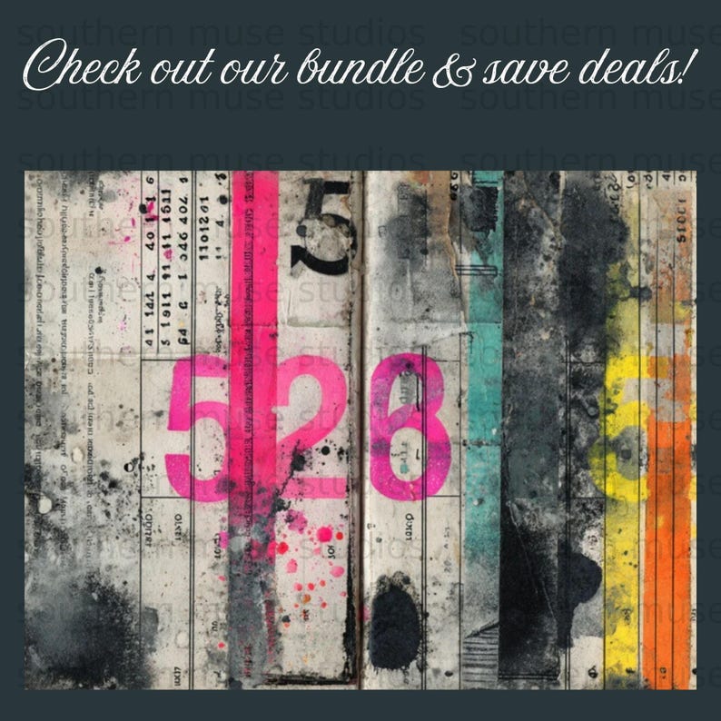 Vintage Numbers Print Abstract Art, Colorful Wall Decor, Industrial Home Decor, Retro Artistic Design, Unique Gift Idea