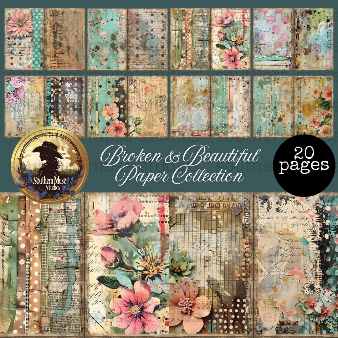 Junk Journal Digital Paper Kit | Vintage Botanical Shabby Chic Collage ...
