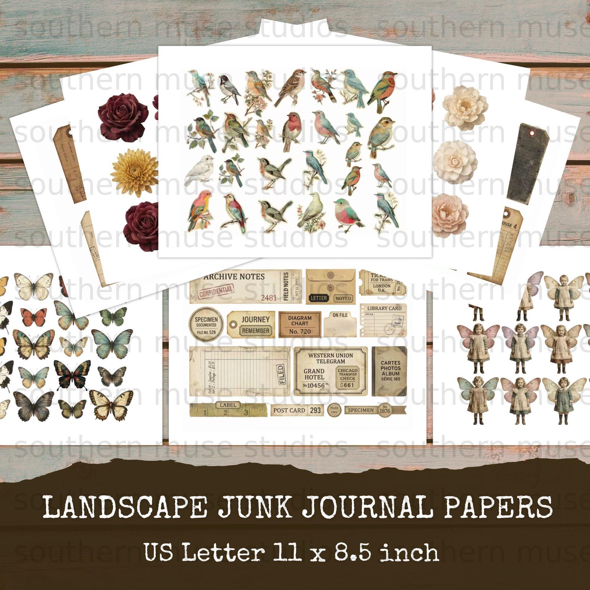 Junk Journal Paper Ephemera Digital, Scrapbook Embellishments, Vintage ...