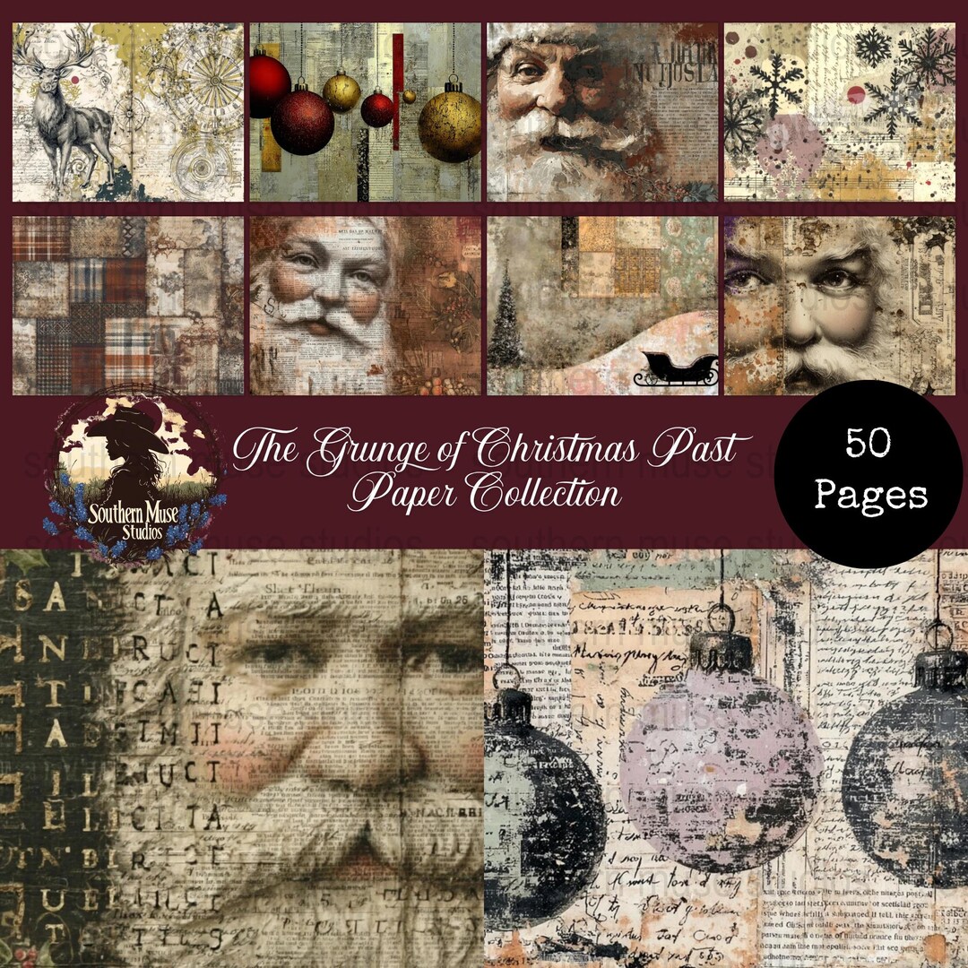 50 Christmas Digital Junk Journal Paper, Grunge Papers, Printable Pages ...