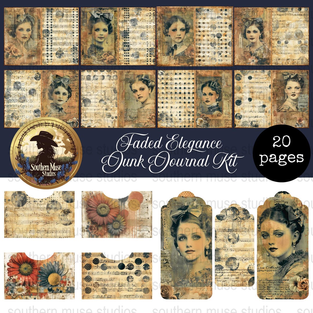 Elegance Junk Journal Kit, Vintage Lady Digital Paper, Printable Tags ...