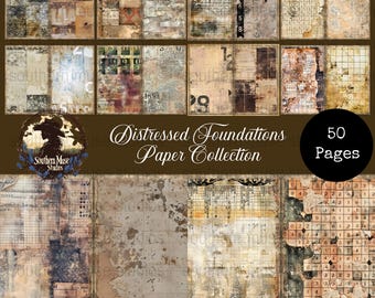 50 Digital Junk Journal Paper, Instant Download PDF, Distressed Grunge Collage Sheets, Vintage Ephemera, Foundation Texture Pack, digikit